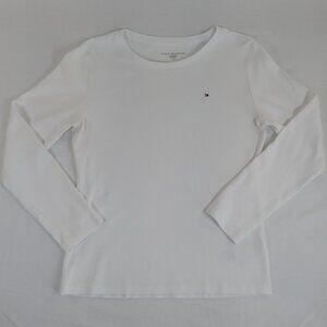 Tommy Hilfiger Women's White 100% Cotton Long Sleeve Crew Neck Knit Top LARGE